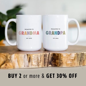 Pregnancy Announcement Grandparent Mug Set, Promoted from Parents to Grandparents, Personalized Gift for New Grandma Grandpa Mug Set