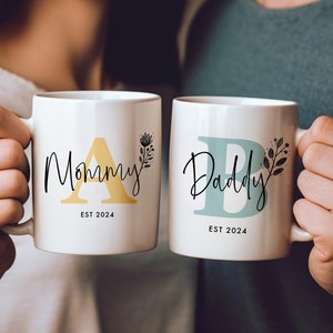 Custom Initial New Mommy Daddy Coffee Mug, 1st Mothers Day Mug Gift,  New Mom and Dad Mug Set, Baby Shower Gift, New Parents Gift Basket Mug