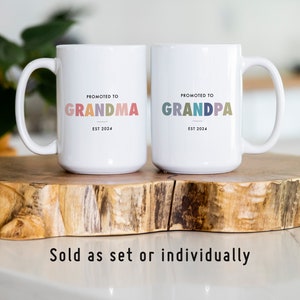 Pregnancy Announcement Grandparent Mug Set, Promoted from Parents to Grandparents, Personalized Gift for New Grandma Grandpa Mug Set