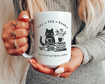 Taza de té para amantes de los libros, taza de gato negro para amantes de los gatos, regalo de tazas de té para amantes del té, regalo de taza de café para papá gato, regalo de mamá gato, taza divertida de gato