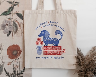 Regalo de bolso de mano para amante de Dachshund, bolso de mano para ratón de biblioteca, regalo divertido de Dachshund para amante del té, bolso de mano de biblioteca, bolsa reutilizable