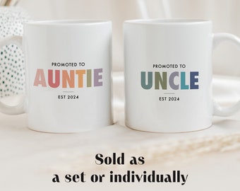 Pregnancy Announcement Aunt and Uncle Mug Set, Promoted to Uncle and Aunt, Personalized Gift for New Auntie and Uncle Mug Set, Aunty to Be