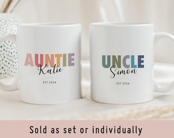 Personalized Pregnancy Announcement Auntie Uncle Mug, Pregnancy Reveal Mug for New Aunt New Uncle Mug Set Gift, Cool Aunt Mug, Gift for Aunt