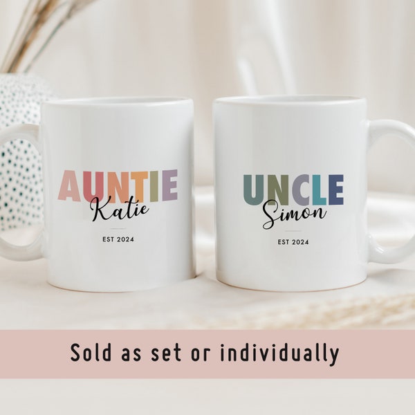 Personalized Pregnancy Announcement Auntie Uncle Mug, Pregnancy Reveal Mug for New Aunt New Uncle Mug Set Gift, Cool Aunt Mug, Gift for Aunt