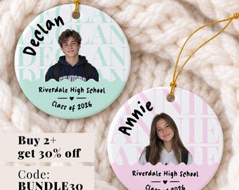 Personalized Graduation Photo Ornament, Class of 2026 Ornament, High School Graduation Ornament, Personalized School Ornament