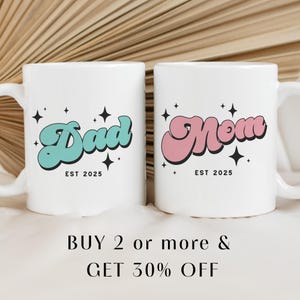 Personalized New Parents Gift First Time Mom and Dad Coffee Mug Set, New Mom Pregnancy Baby Gift Mommy Daddy Christmas Baby Shower Present