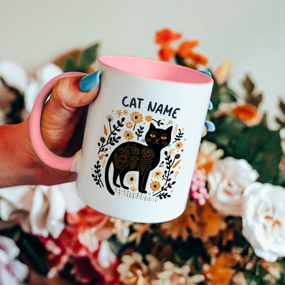 Personalized Black Cat Mug Gift, Black Cat Halloween Mug, Cat Lover Gift, Custom Mug Birthday Gift, coffee lover Christmas gift, Cat Mom Mug