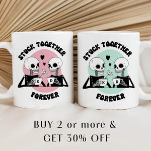 Funny Mr and Mrs Mug, Custom Initial Newlywed Gift, Engagement Gift, Couple Mug Set, Goth Bride Gift, Skeleton Wedding, Valentines Day Gift