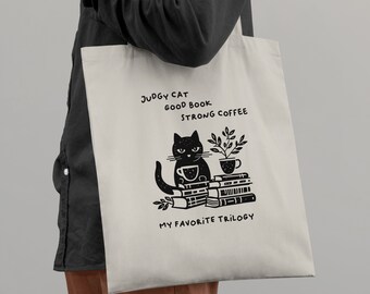 Black Cat lovers Canvas Tote Bag, Gift for Book, Coffee Lover, bookworm, Library Tote Bag, Reusable Bag, Readers’ Tote, black cat tote bag