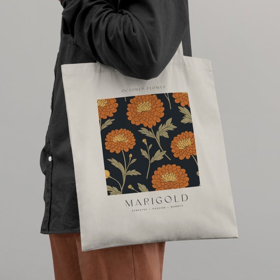 Birth Month Flower Tote Bag, Botanical Aesthetic Canvas ToteBag, Personalized Bridal Party Gift, Bridesmaid Tote Gift, Bestfriend Gift