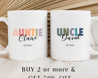 Taza personalizada con anuncio de embarazo para tía y tío, taza reveladora de embarazo para nueva tía, juego de tazas para nuevo tío, regalo, taza genial para tía, regalo para tía
