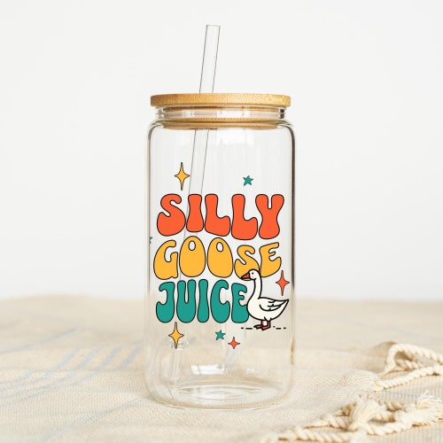 Mug Silly Goose Jus, cadeau meme, cadeau drôle, cadeau pour un ami, tasse en verre Silly Goose, tasse à café glacé, jus Silly Goose