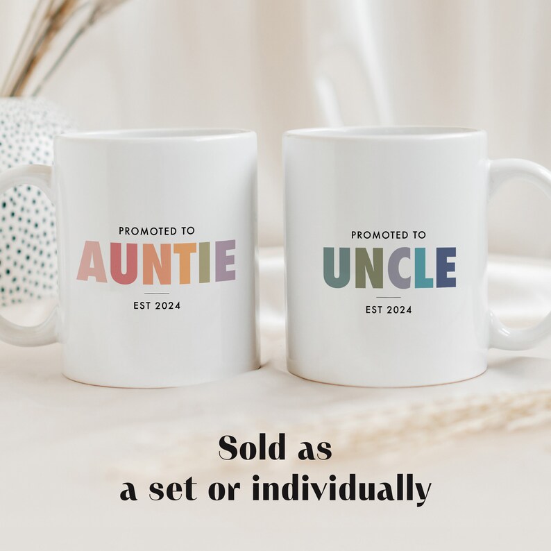 Pregnancy Announcement Aunt and Uncle Mug Set, Promoted to Uncle and ...
