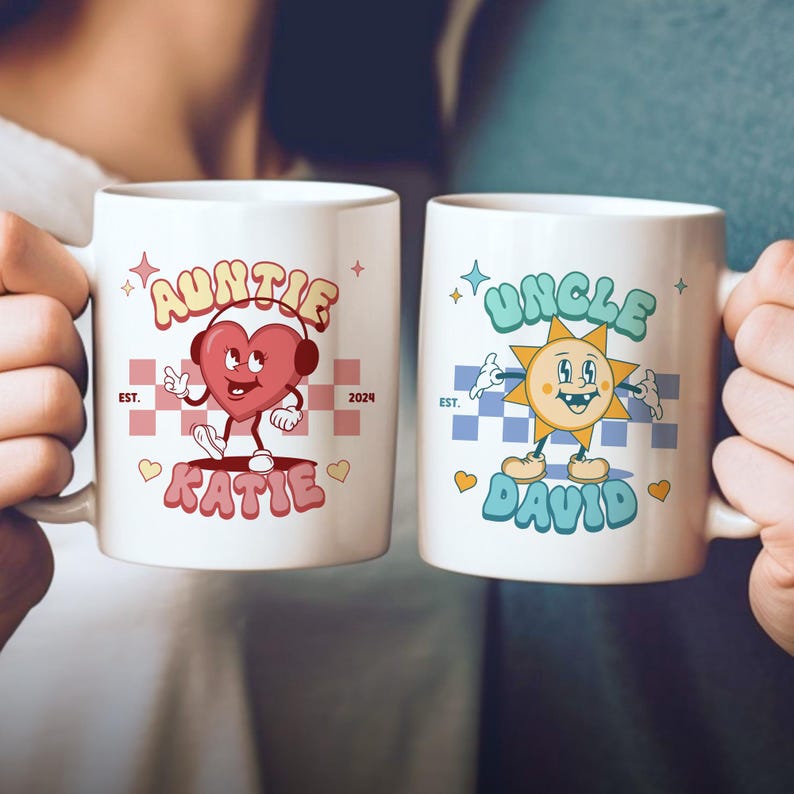 Custom Retro Pregnancy Reveal Mug for New Aunt and Uncle, Promoted to ...