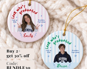 Personalized Graduation Photo Ornament, Class of 2026 Ornament, High School Graduation Ornament, Personalized School Ornament