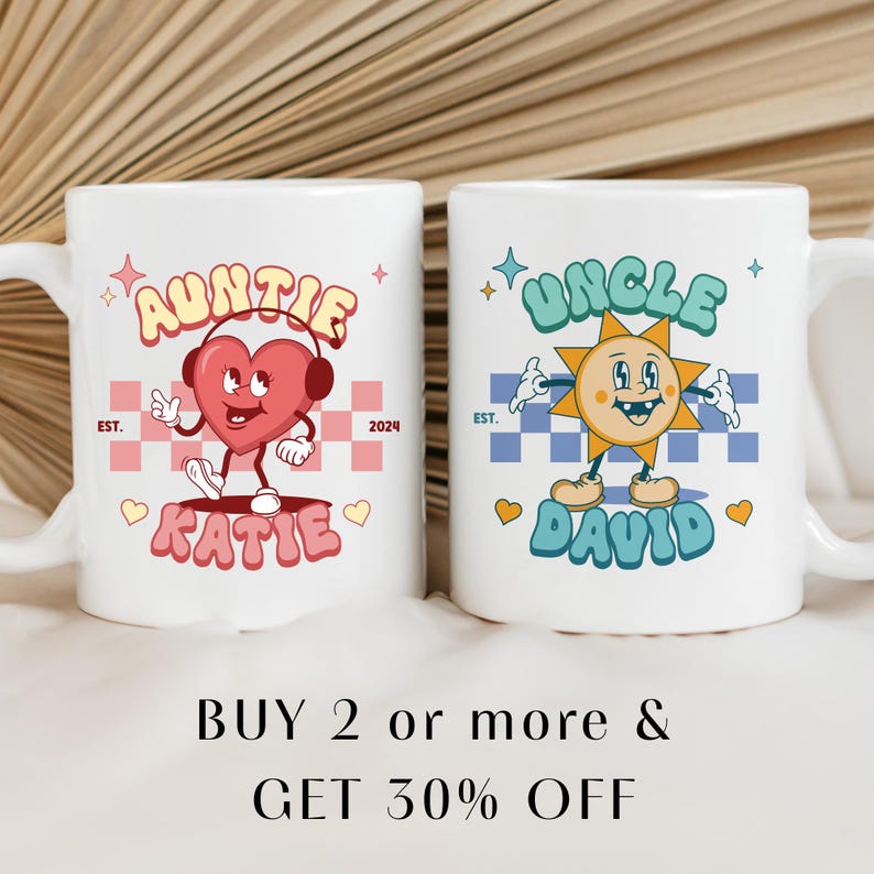 Custom Retro Pregnancy Reveal Mug for New Aunt and Uncle, Promoted to ...