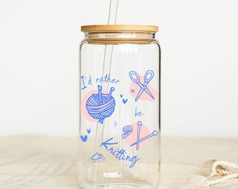 Funny Knitting Lover Iced Coffee Mug, Glass Tumbler Gift for Knitter, Funny Mother's Day Knitter Gift, Knitting Yarn Lover
