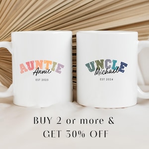 Aangepaste zwangerschap onthullen mok voor nieuwe tante en oom, tante en oom zwangerschapsaankondiging, nieuwe tante nieuwe oom cadeau mok set, nieuwe oom mok