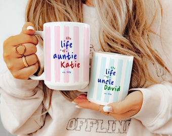 Personalized Pregnancy Announcement Aunt and Uncle Mugs, Birth Custom Announcement Auntie Gift, Brother Gift, Sister in Law Gift