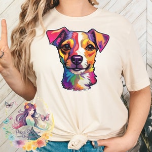 Playful Pup Vibrant Jack Russel Terrier Artwork T-Shirt Jack Russel lover tee great gift for dog lovers dog mom Jack Russel mom tshirt