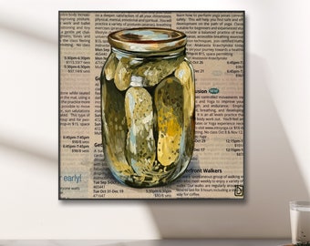 Pickles Still life original painting on canvas Pop art Hand painted Acrylic Newspaper Contemporary realism