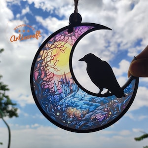 Raven Suncatcher Halloween Ornament, Raven Suncatcher Decoration, Halloween Hangings, Raven Halloween Decor, Suncatcher Halloween Gift