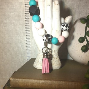 Pulsera vaquera rosa y verde azulado