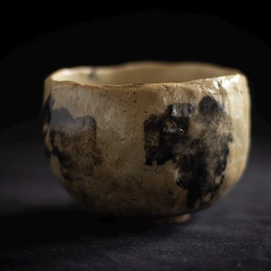 Abstract brushed chawan tea bowl