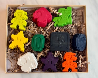 Pixelated Gaming Character Crayon Party Favors,  Gaming Birthday Non Candy Goodie Bag Filler, Gaming Gift Set,  Birthday Giveaways
