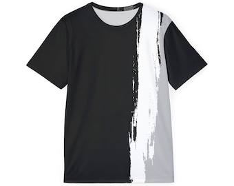 Grau-weißes, feuchtigkeitsableitendes T-Shirt mit Bürstenstreifen