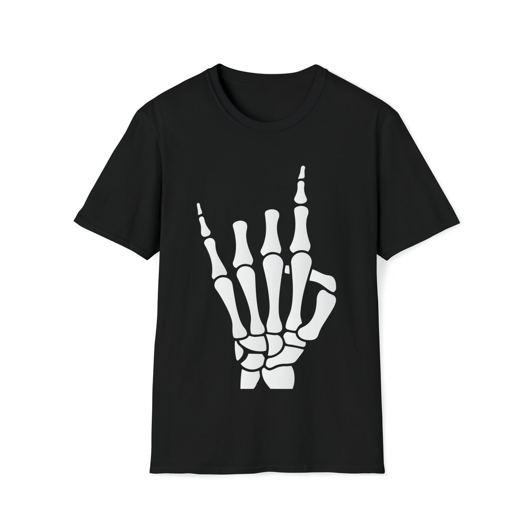Rock Hand Shirt Skeleton Rocking It Heavy Metal Horns Tee