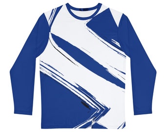Abstract Blue and White Long Sleeve Shirt