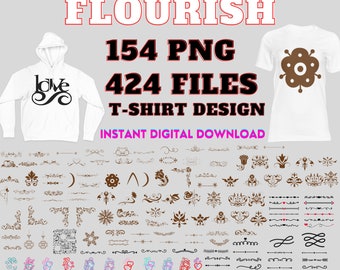 Flourish Svg, Decorative Lines SVG Bundle, PNG, Floral Ornaments Svg, Floral Svg, Text Divider Svg, Text Decoration, cricut, Silhouette