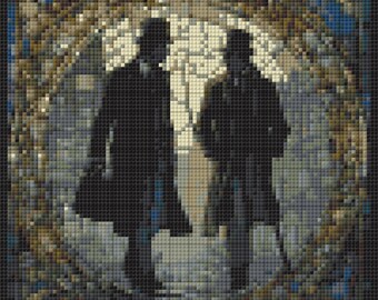 Sherlock Holmes und Dr. Watson in London Stained Glass Style Kreuzstichmuster zum sofortigen Download