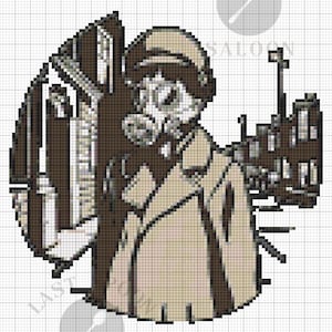May include: A pixel art illustration of a cartoon character in a trench coat and hat, holding a suitcase and a gun. The text "Are you my mummy?" is written below the character.