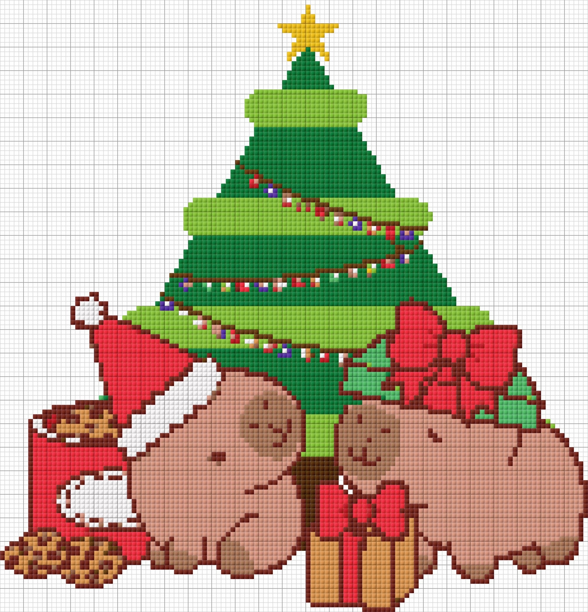 Capybaras and Christmas Tree (“Capy Christmas”) Digital Cross Stitch Pattern for Instant Download