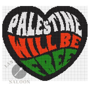 Palestine Will Be Free Heart Cross Stitch Pattern Instant Digital Download