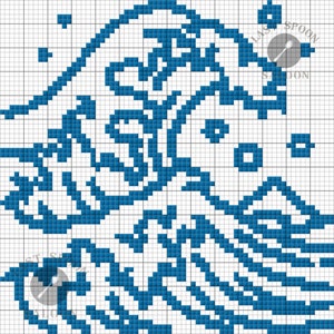 Simple Great Wave Blue Cross Stitch Pattern Instant Digital Download