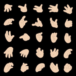 Dynamic Digital Four-Finger Cartoon Hand Pack - 4 x Colours - Available as Illustrator, Photoshop and PNG