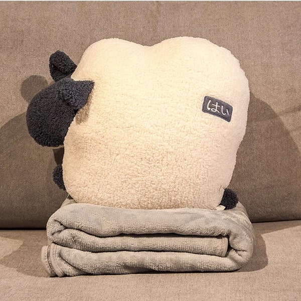 Gifts for your loved one, couple gift, family gift. Cute and cozy sheep-shape pillow inside a soft blanket