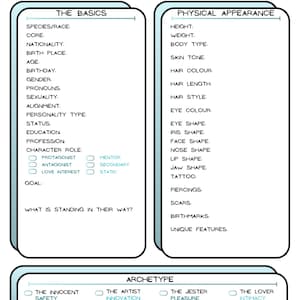 Charakter Entwicklung Blätter für Writer, Game Masters & TTRPG/DND Players - Pastel Teal