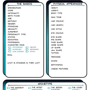 Charakterentwicklung Blätter für Drehbuchschreiber, Spielleiter & TTRPG/DND Spieler - Schwarz Teal