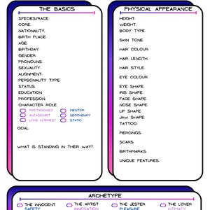 Charakterentwicklungsbögen für Drehbuchschreiber, Spielleiter & TTRPG/DND Spieler - Sonnenuntergang