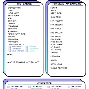 Charakter Entwicklung Blätter für Writer, Game Masters & TTRPG/DND Players - Pastel Blue Teal