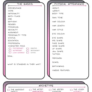 Charakter Entwicklung Blätter für Writer, Game Masters & TTRPG/DND Players - Pastel Grey Pink