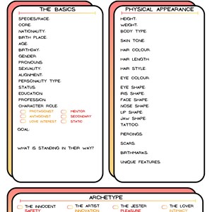 Charakterentwicklung Blätter für Drehbuchschreiber, Spielleiter & TTRPG/DND Spieler - Pastell Sonnenaufgang