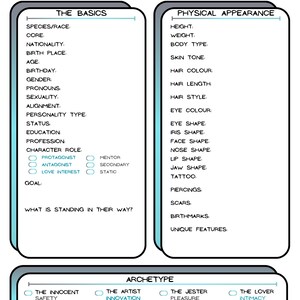 Charakterentwicklung Blätter für Drehbuchschreiber, Spielleiter & TTRPG/DND Spieler - Grau Teal