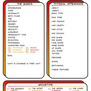Charakterentwicklung Blätter für Drehbuchschreiber, Spielleiter & TTRPG/DND Spieler - Sonnenaufgang