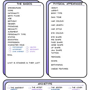 Charakter Entwicklung Blätter für Writer, Game Masters & TTRPG/DND Players - Pastel Blue