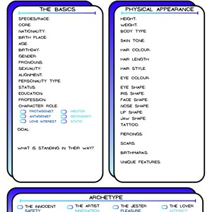 Charakterentwicklung Blätter für Drehbuchschreiber, Spielleiter & TTRPG/DND Spieler - Blau Teal